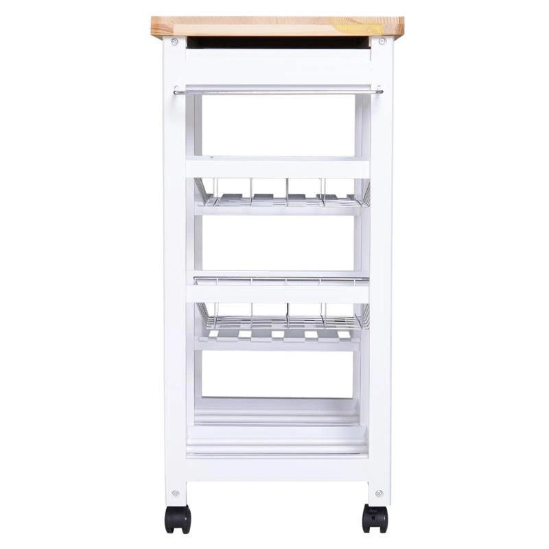 CARRELLO DA CUCINA CON 2 CESTELLI E TOP LEGNO 74X37X76 CM COLORE BIANCO