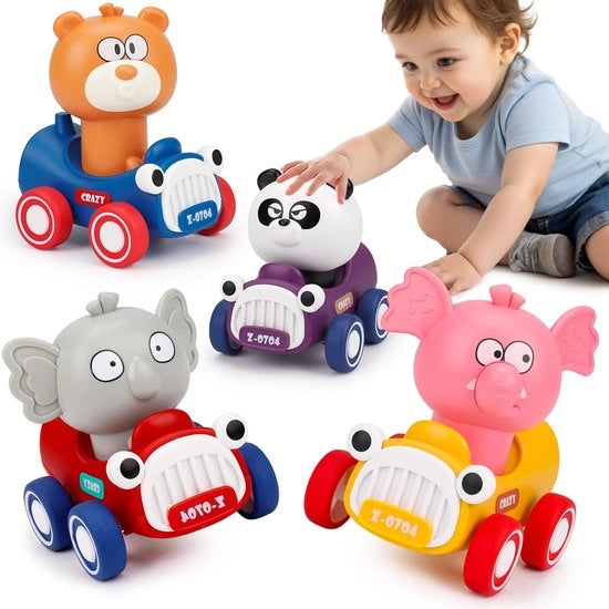 Auto da corsa per bambini con pedali per età 1-3 anni. Auto da corsa con animali per bambini di 1 anno. Auto per bambini di 6-12-18 mesi. Auto per bambini di 1 anno. Regali per il primo compleanno.