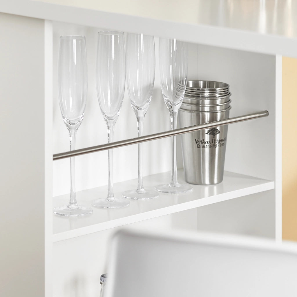 SoBuy Tavolo Alto da Cucina, Tavolo da Bar Moderno con Ripiani di Stoccaggio, Design Salvaspazio per Cucina Piccola, Soggiorno, Angolo Bar o Studio Bianco 112 x 57 x 106 cm FWT17-II-W
