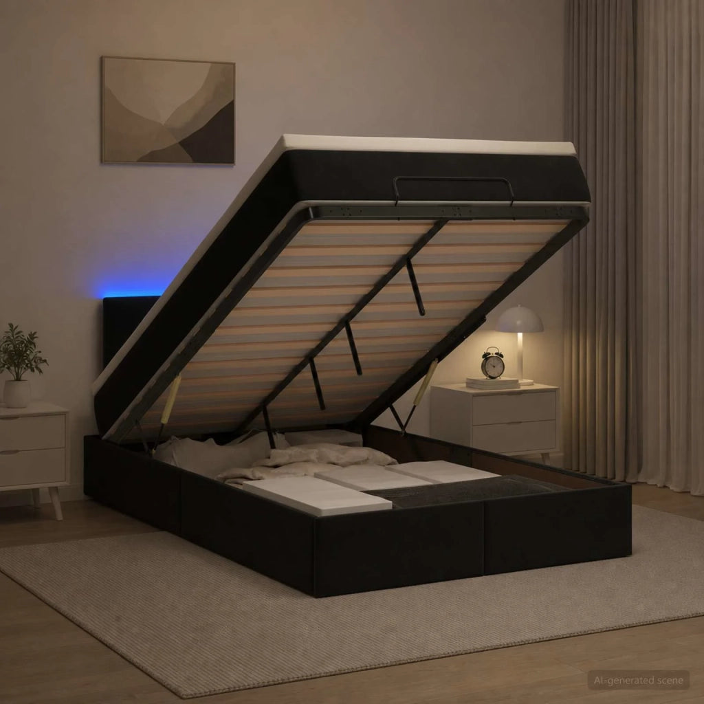 Letto Ottomano con Materasso e LED Nero 120 x 190 cm Velluto 3457127
