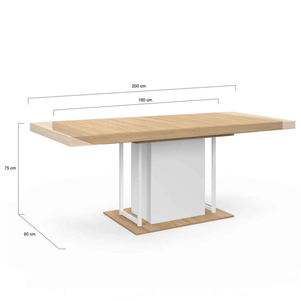 IDMarket - Mesa de comedor extensible UGO 6-10 personas haya y blanco 160-200 cm diseño industrial