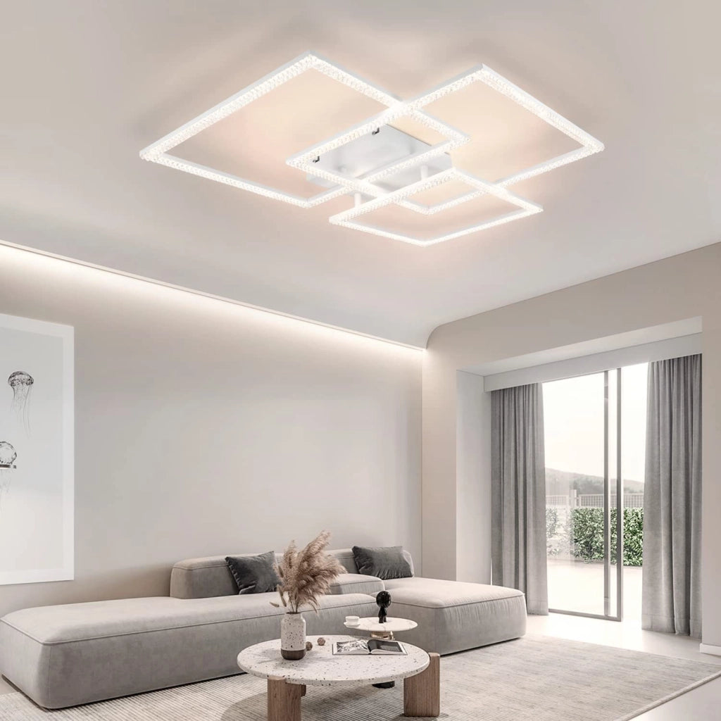 ZMH Lampada da soffitto LED quadrata in cristallo bianco per soggiorno con telecomando 82W