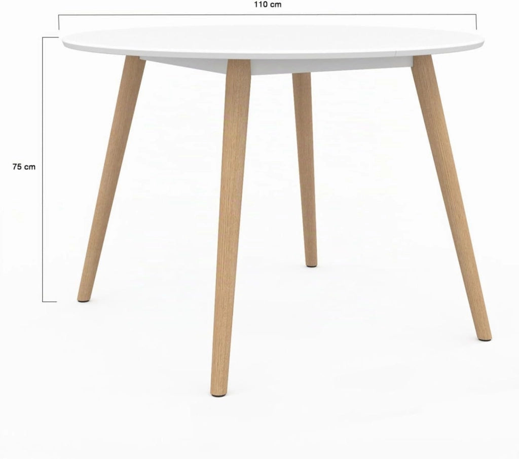 INGA Mesa de comedor redonda para 6 personas blanca 110 cm