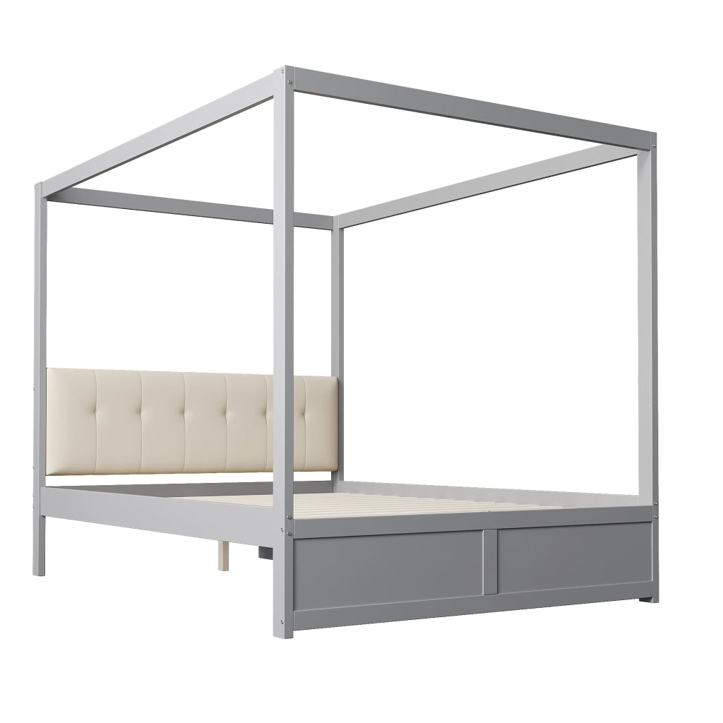 LETTO a tenda 140x200 cm con 2 cassetti e testiera imbottita grigio