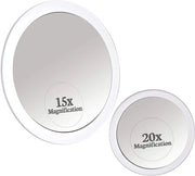Specchio per trucco - Kit di specchio 20X 15X per trucco con applicatore adesivo, pinza per sopracciglia e zoom estremamente forte X20, diametro 15cm, altezza 10cm