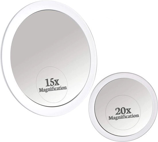 Specchio per trucco - Kit di specchio 20X 15X per trucco con applicatore adesivo, pinza per sopracciglia e zoom estremamente forte X20, diametro 15cm, altezza 10cm