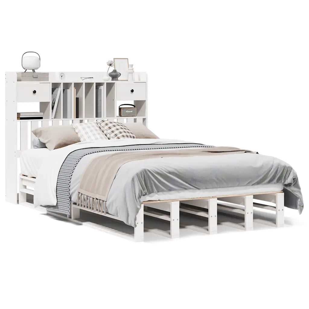 Letto Libreria senza Materasso Bianco 135x190 cm Legno di Pino