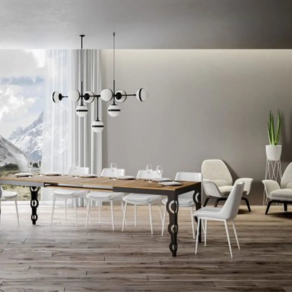 Tavolo allungabile 160/420x90 cm Karamay Evolution colore quercia natura telaio e gambe antracite