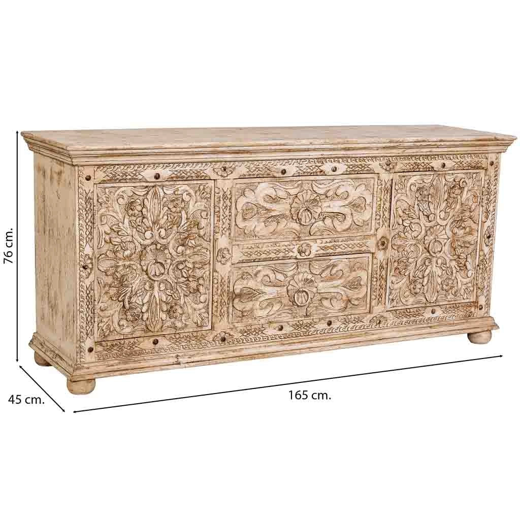 Credenza artigianale in legno beige 165x45x76h cm