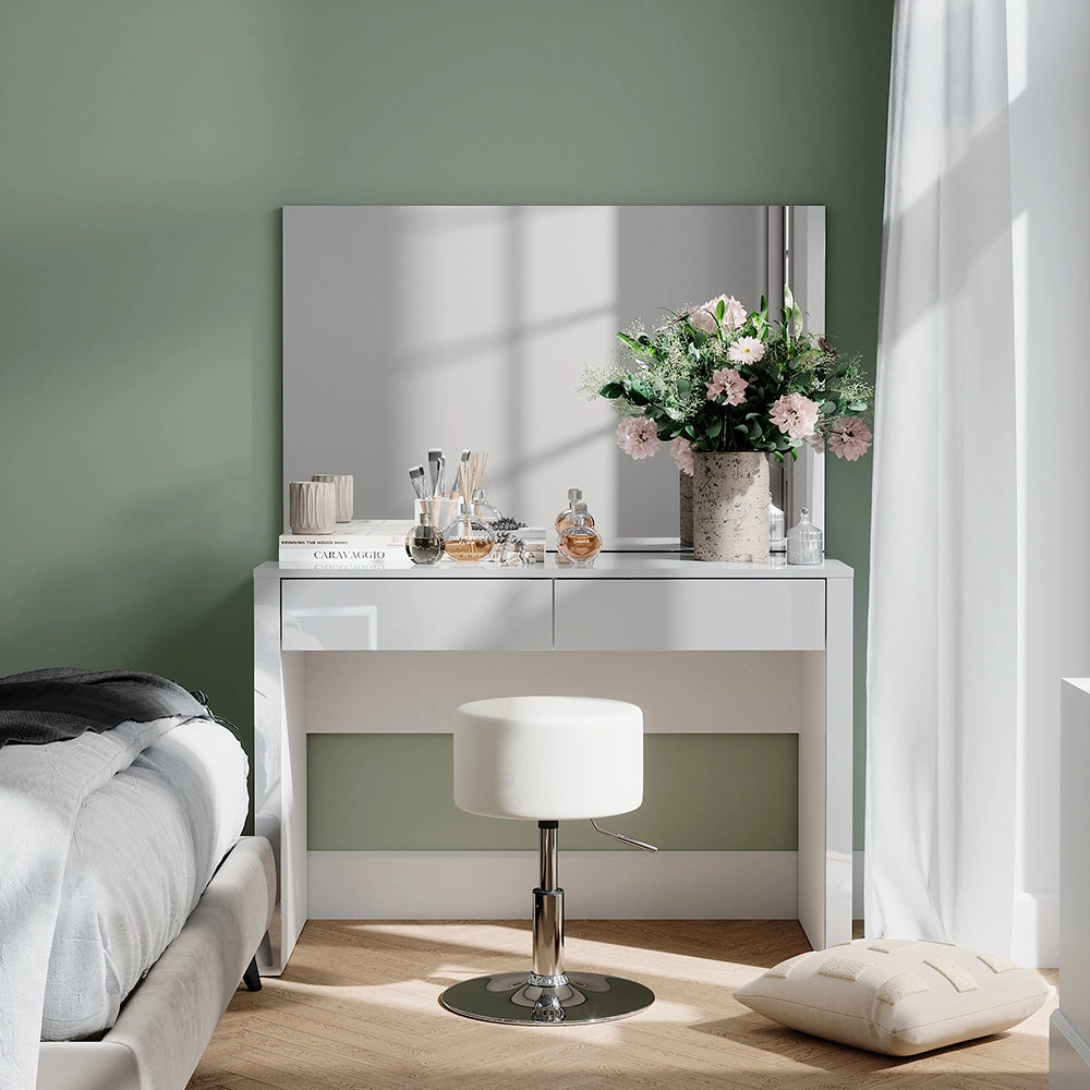 Vicco Tavolino da toilette Bianco lucido/bianco 110 cm con specchio e sgabello
