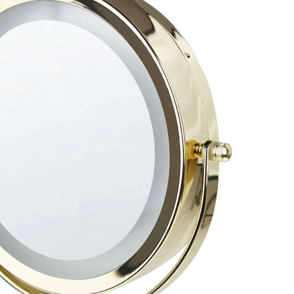 Specchio trucco con luci LED e telaio in ferro Ø 20 cm in color oro e nero moderno