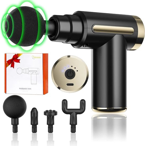 Mini Gun di Massaggio Profondo Tessuto, 6 Velocità Manuale a Batteria con 4 Teste 1800mAh Batteria & Carica Tipo-C, Apparecchio di Ricarica Silenzioso per Pieno Alleviare il Dolore