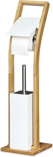 Supporto per spazzola wc in bambù con set di accessori da bagno - 75 x 19 x 19 cm - naturale - bagno da appendere