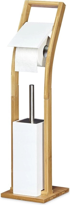 Supporto per spazzola wc in bambù con set di accessori da bagno - 75 x 19 x 19 cm - naturale - bagno da appendere