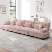 Divano modulare in ciniglia rosa con seduta profonda; 406 x 77 x 81 cm