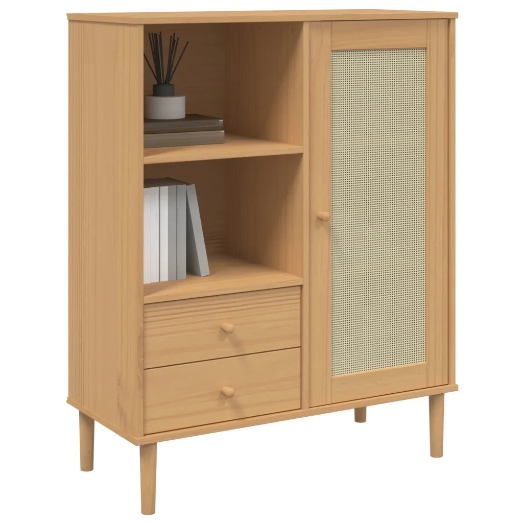 Credenza SENJA Aspetto Rattan Marrone 90x40x112cm Massello Pinocod mxl 132082