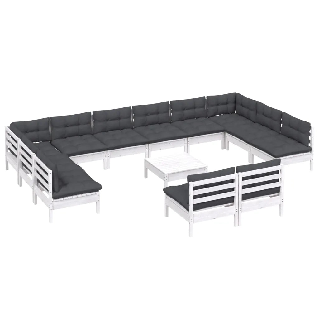 Set Divani da Giardino 13 pz con Cuscini Bianchi Legno di Pino cod mxl 39289