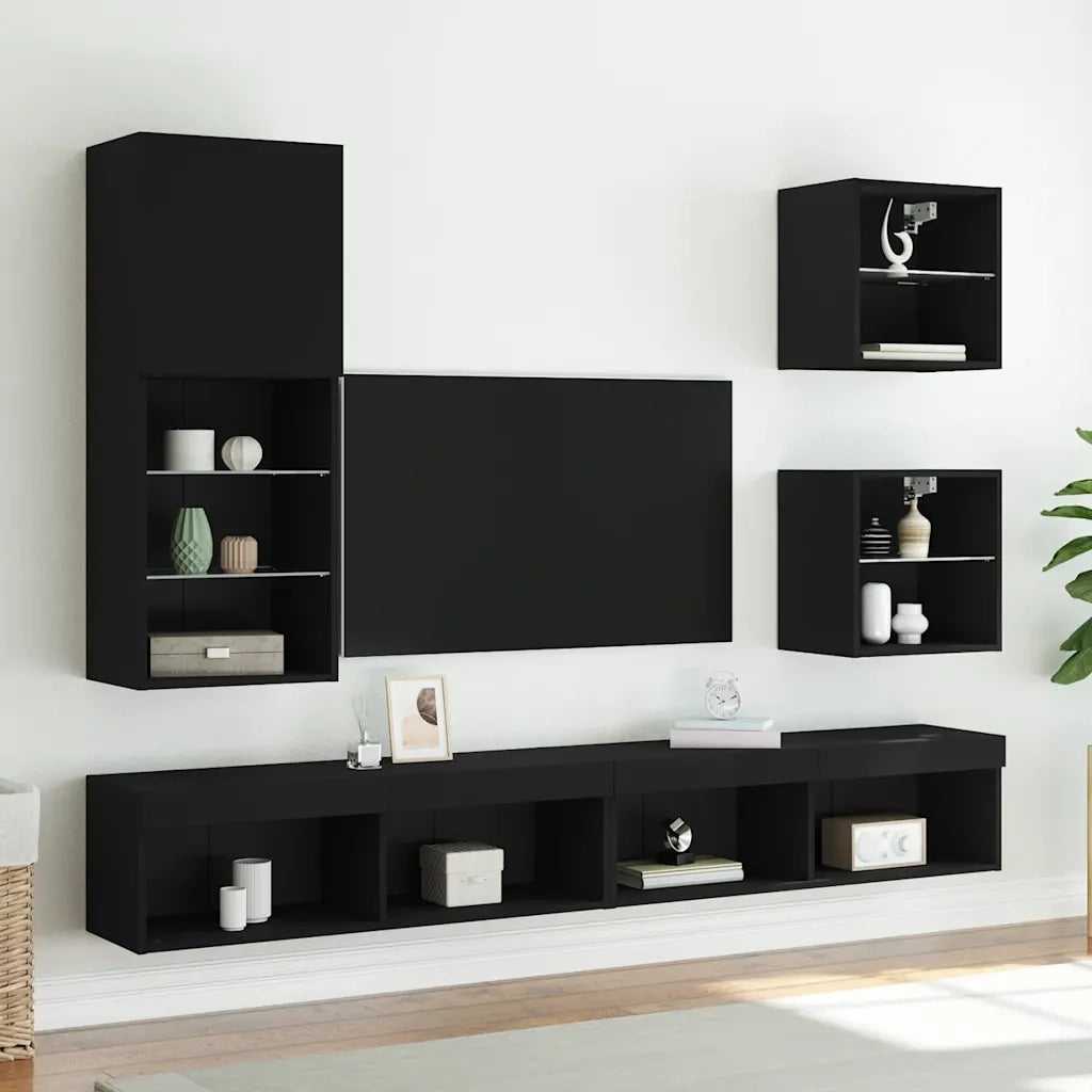 Mobile TV con Luci LED-Credenza TV-Console TV Nero 40,5x30x102 cm