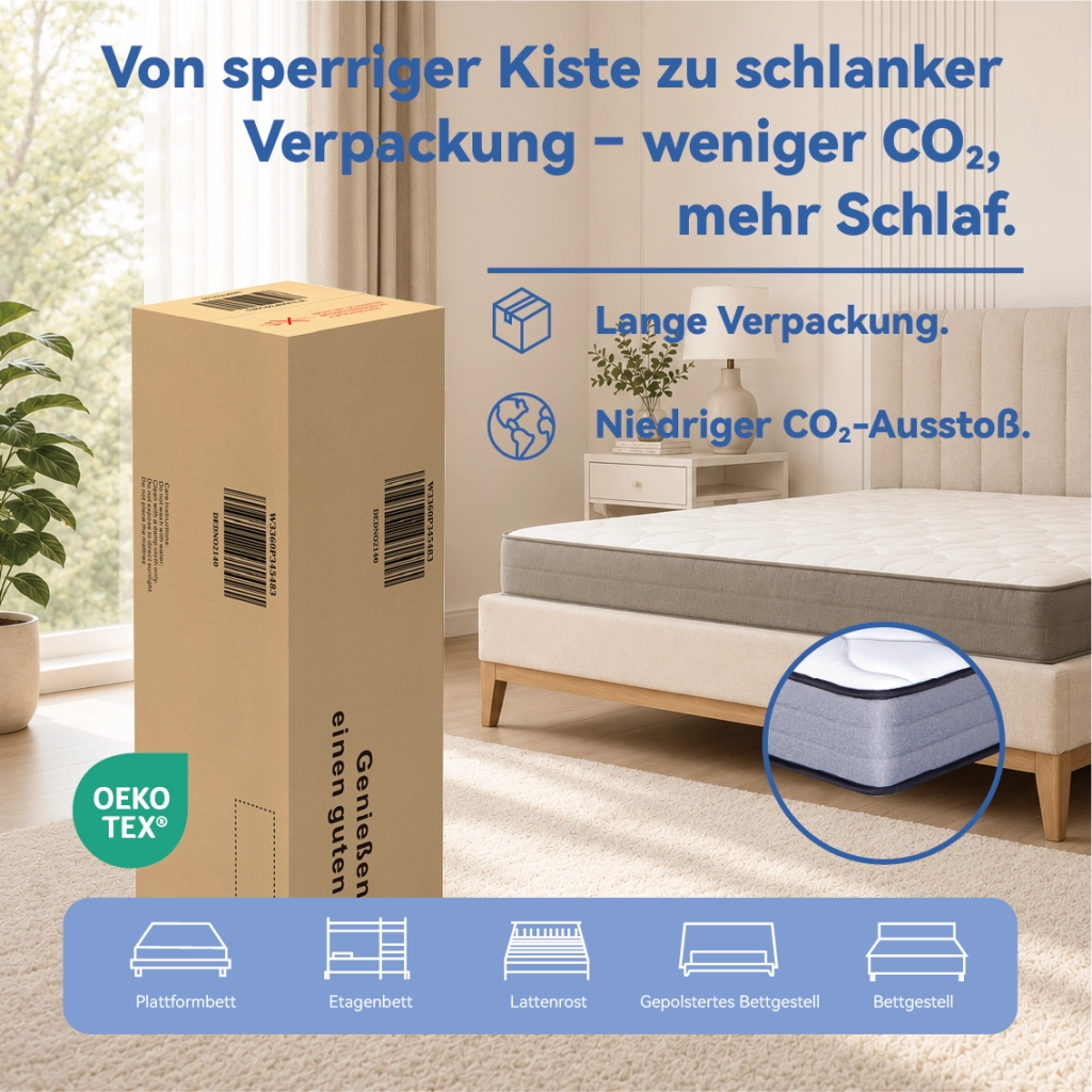 Materasso singolo 90 × 200 cm a 7 zone con molle insacchettate e memory foam, certificazione OEKO-TEX, bianco grigio