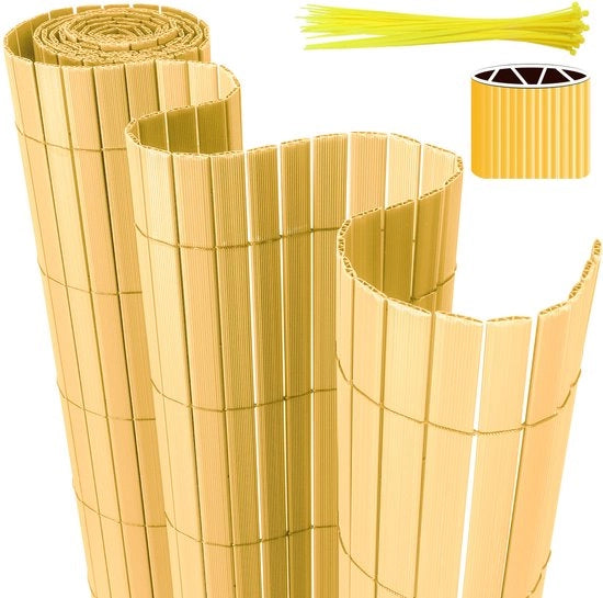 Schermo in PVC per giardino - separazione per balcone e schermo per terrazzo e giardino - colore bambù - 1x4m 2pz