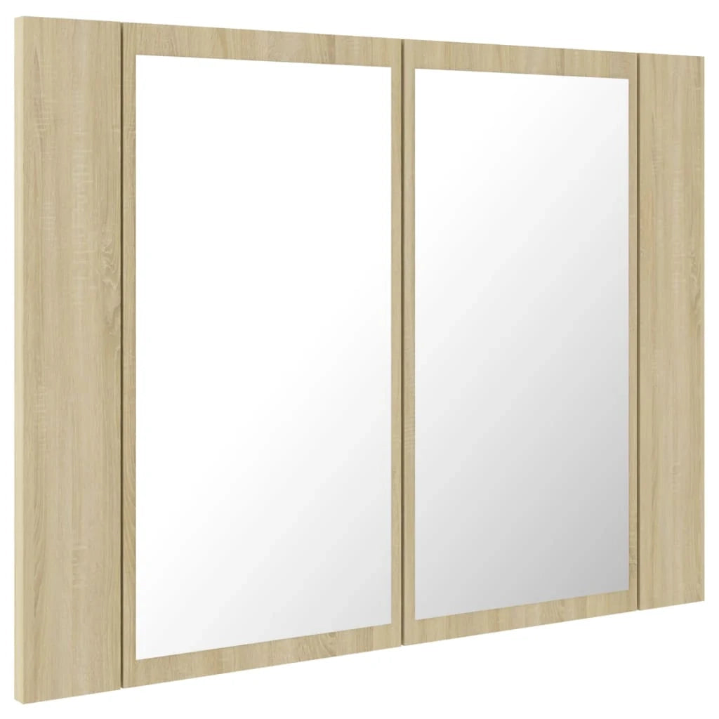 Mobiletto con specchio da bagno a LED rovere Sonoma 60 x 12 x 45 cm acrilico 02_0006747