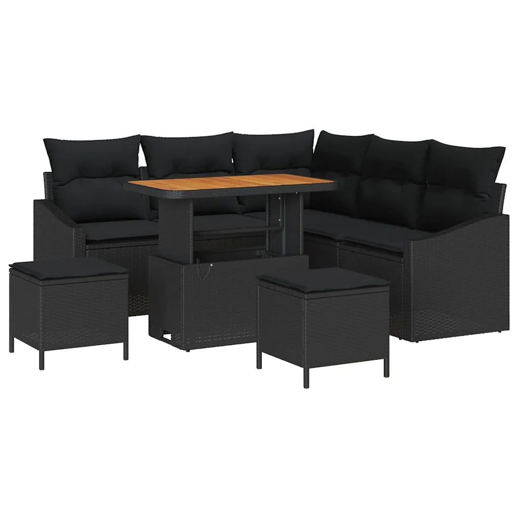 Set Divano da Giardino con cuscino 8 pcs Nero Poly Rattan