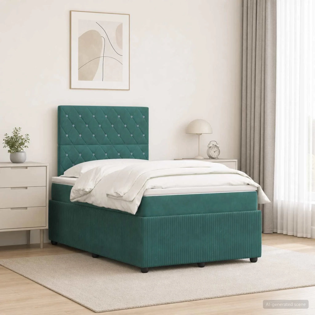 Letto Box Spring LED con Materasso Verde Scuro 120 x 200 cm 3456044