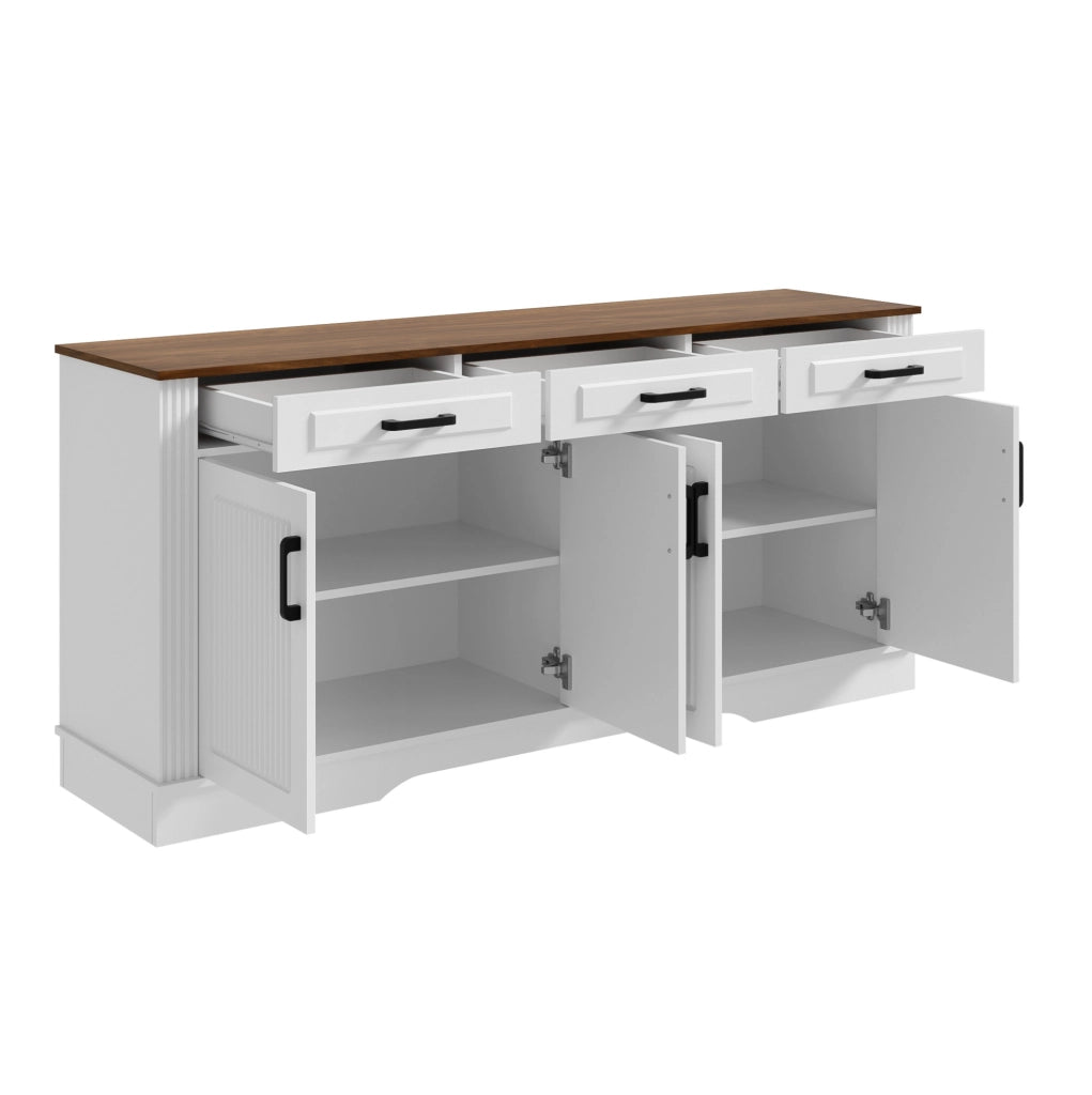 Credenza 160x40x75 cm bianca in MDF， 4 ante e 3 cassetti