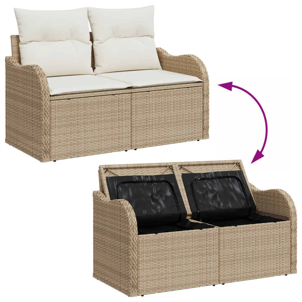 Set da giardino 7 pezzi con cuscini in polirattan beige