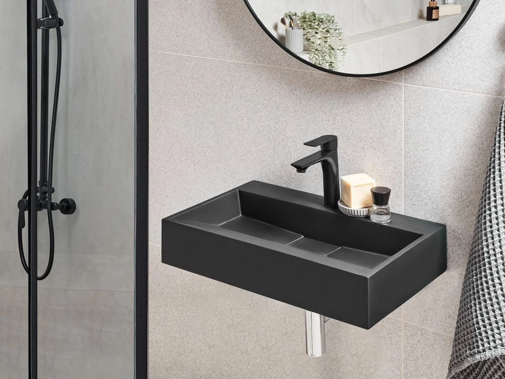 Lavabo bagno classico rettangolare in ceramica finitura lucida 60 x 38 cm nero Lavello da bagno rettangolare