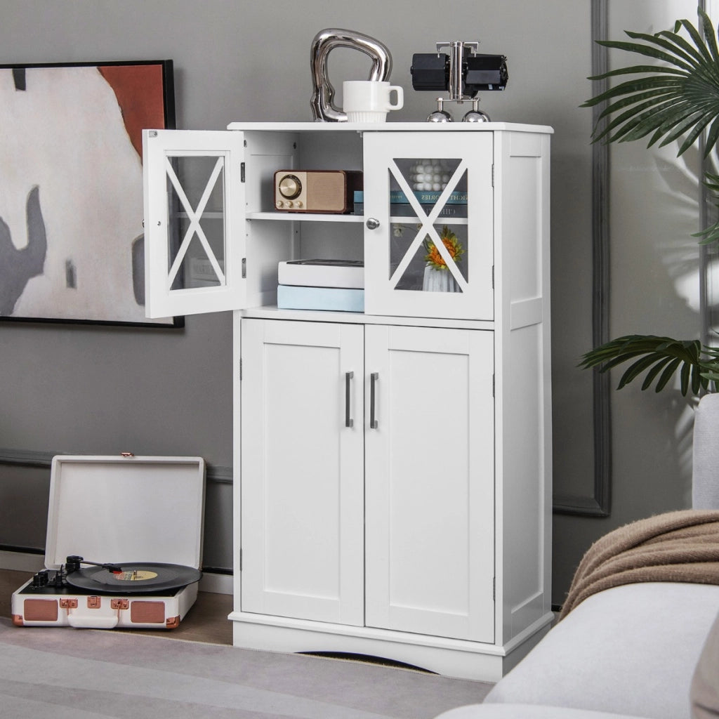 Mobiletto portaoggetti da bagno con ante e ripiani regolabili-Mobiletto da pavimento per bagno 60x30x108cm Bianco