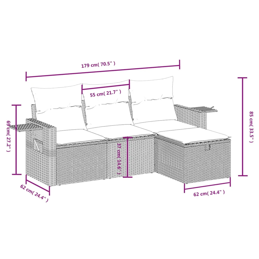 Set Divani da Giardino 4 pz con Cuscini in Polyrattan Grigio 3263756