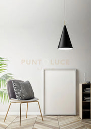 SAMOI  LAMPADARIO A SOSPENSIONE PICCOLA D.20CM  COLORE ESTERNO NEROFINITURE BIANCO ORO ATTACCO E27