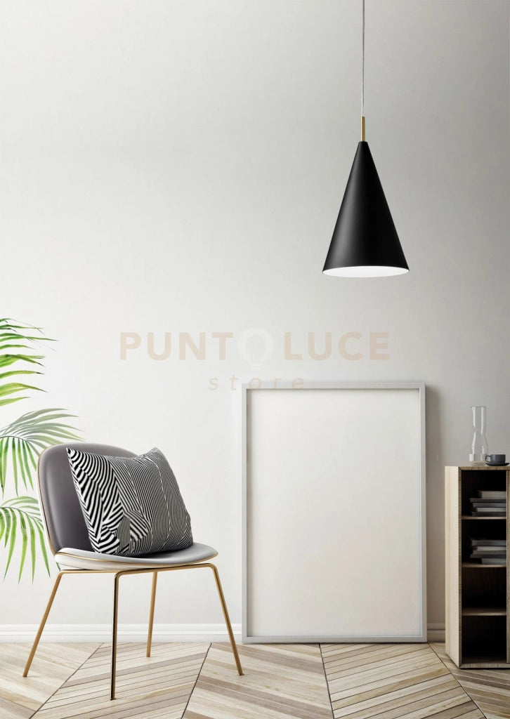 SAMOI  LAMPADARIO A SOSPENSIONE PICCOLA D.20CM  COLORE ESTERNO NEROFINITURE BIANCO ORO ATTACCO E27