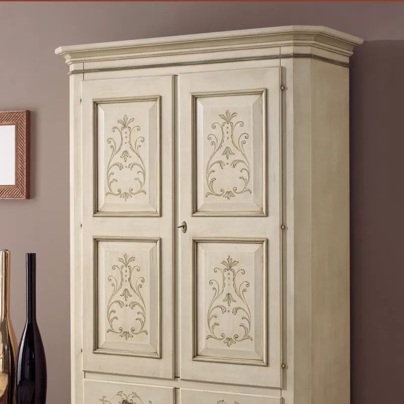 Armadio 2 porte classico in legno avorio shabby 135x63x203 (1467) - Mobili 2G
