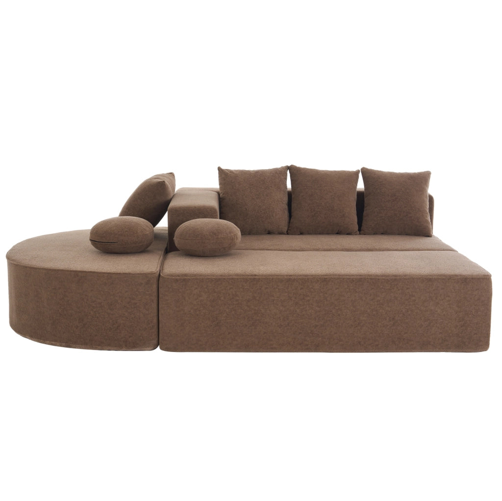 Divano letto 263x171x66 cm senza montaggio; modulare in ciniglia marrone