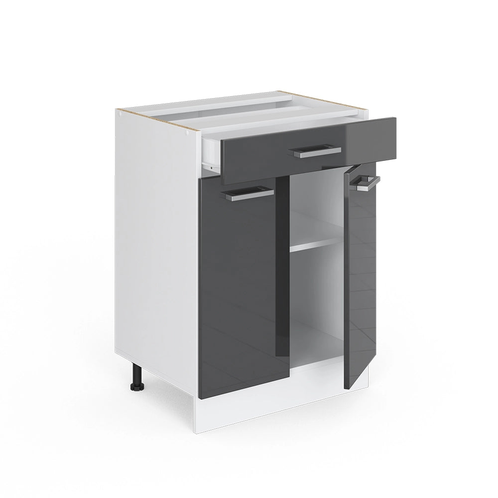 Mobiletto base per cucina R-Line Antracite lucido/Bianco 60 cm con cassetto, senza piano di lavoro Vicco