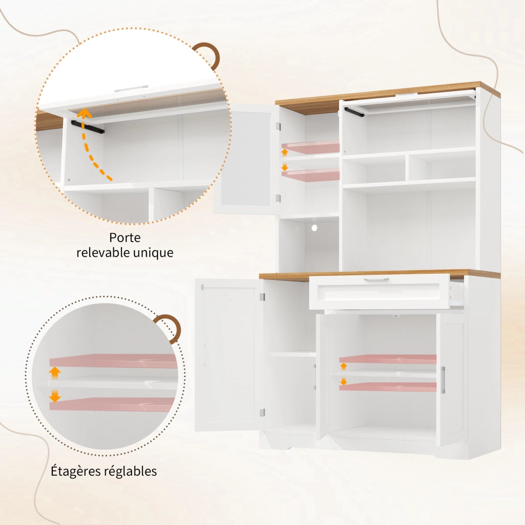 Vetrina da cucina alta con 5 ante e 1 cassetto con LED per cucina o soggiorno in MDF 104x40x180 cm Bianco