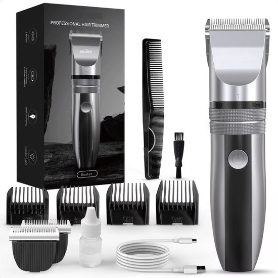Tondeuse a Spazzola - Tondeuse Senza Fili - Tondeuse Elettrica - Trimmer Capelli - 5 Posizioni - Nero/Argento