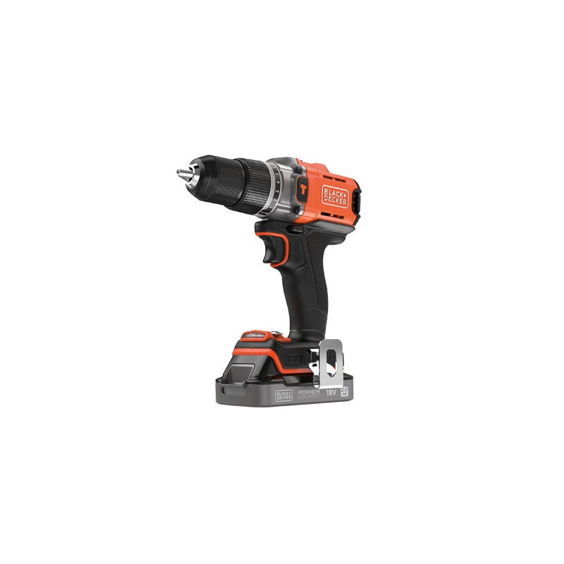 Trapano avvitatore a percussione 18V 2.0Ah – mandrino 13 mm – luce LED – Black+Decker BCD383D1XC