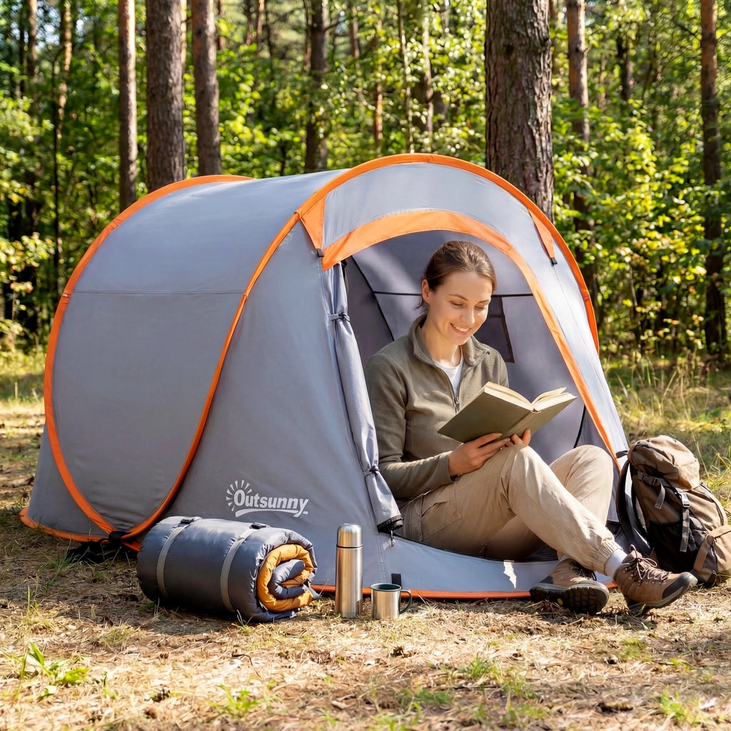 Tenda da campeggio pop up 2-3 persone con borsa ¨C zephmum ¨C 245x148x105 cm grigio