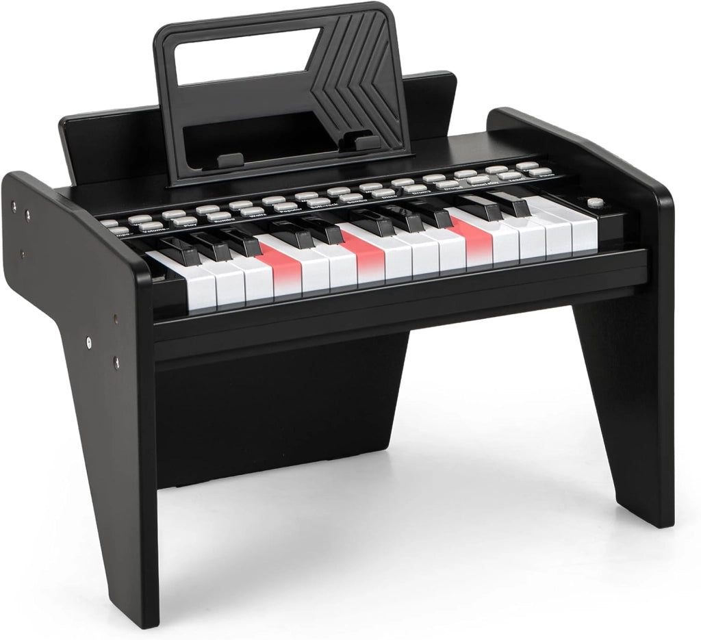 Tastiera Pianoforte per Bambini a 25 Tasti, Mini Pianoforte Digitale Giocattolo, con Velocità e Volume Regolabili, Tasto Luminoso e Leggio, Modalità Didattica, per 3+ Anni (Nero)