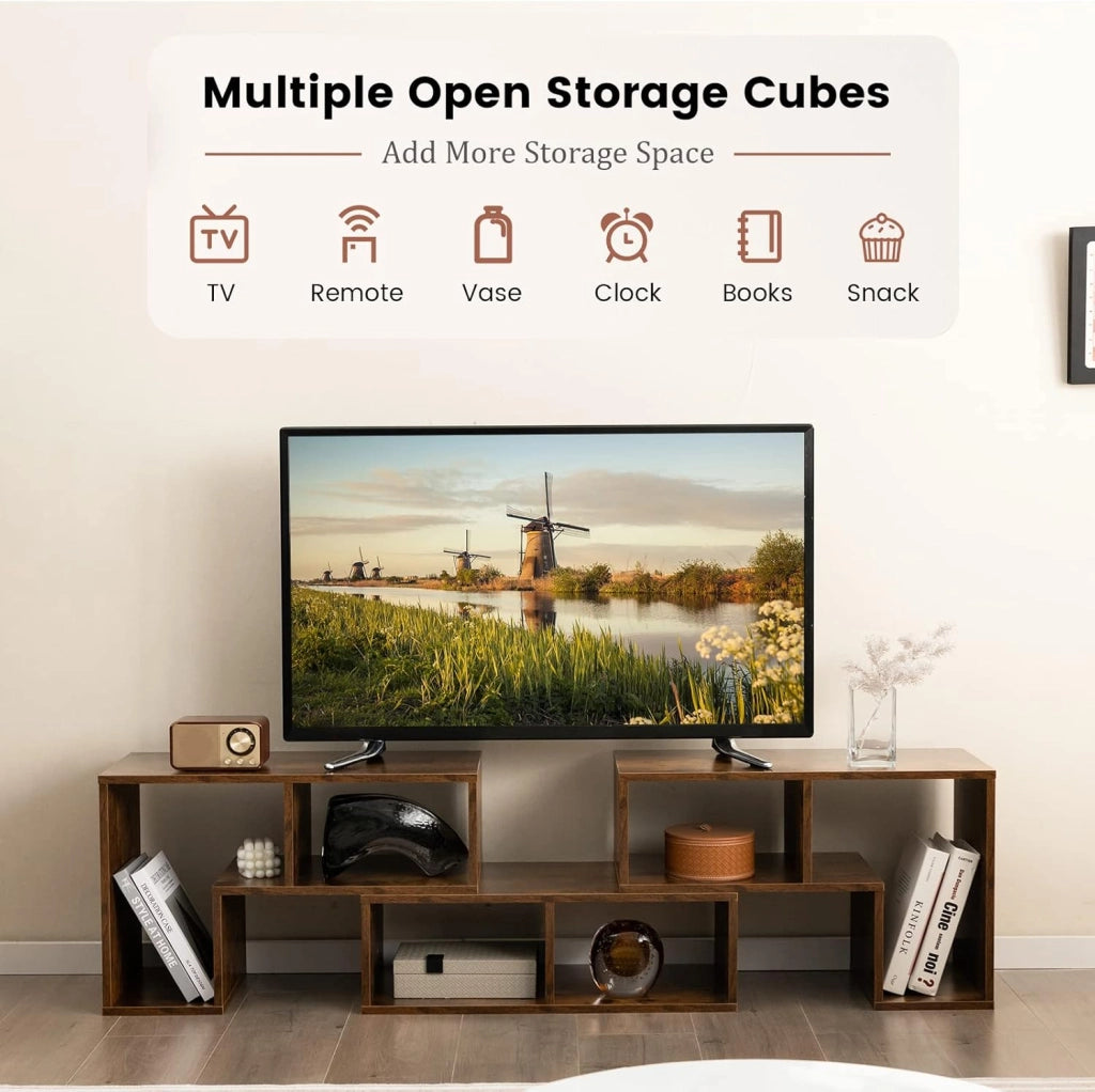 Mobile TV con Ripiani Aperti, Supporto per TV Moderno Fino a 65 Pollici, Ideale per Soggiorno,Camera, 2 Colori,134-180x30x43 cm (Marrone)