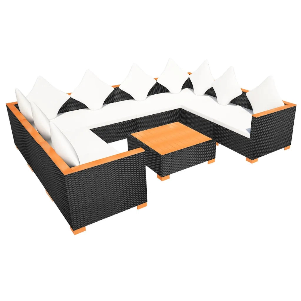 Set Divani da Giardino 9 pz con Cuscini in Polyrattan Nero cod mxl 32837