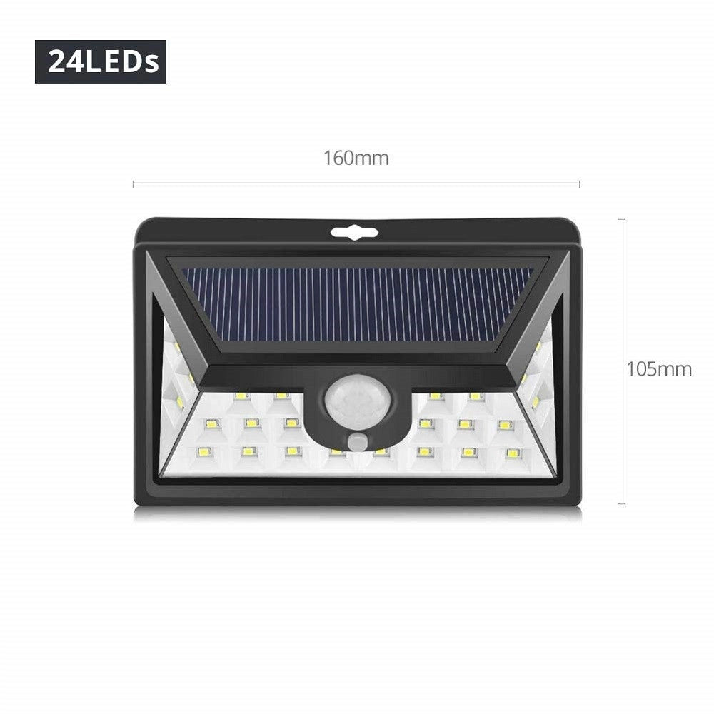 Trade Shop - Faro Led Con Pannello Solare Crepuscolare 24 Led Sensore Movimento Crepuscolare -