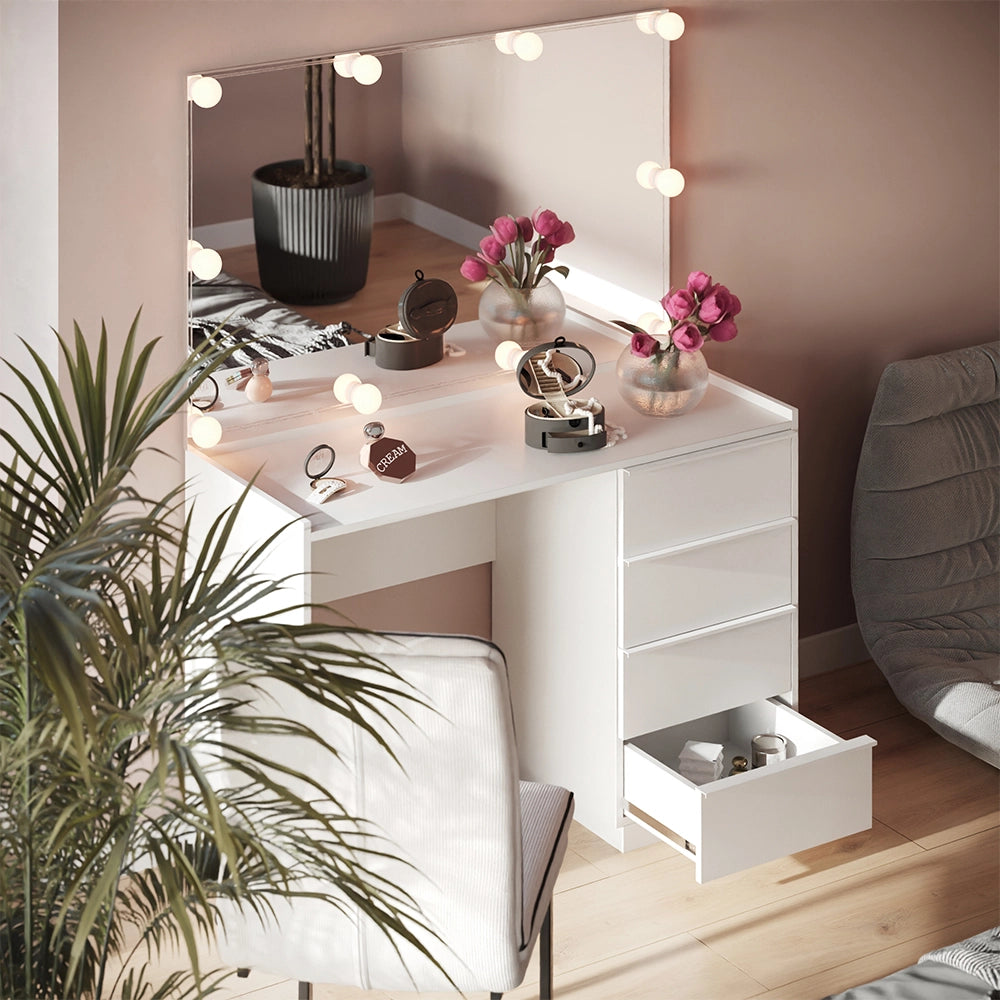 Vicco Tavolo da toeletta Bianco 110 cm con specchio e illuminazione a LED