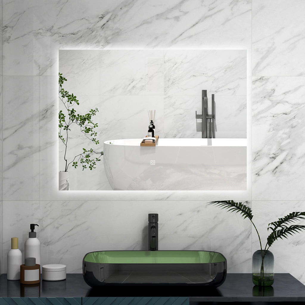 AICA Specchio 80x60cm,Memoria, Antifog,Regorabile,Retroilluminato,doppio interruttore