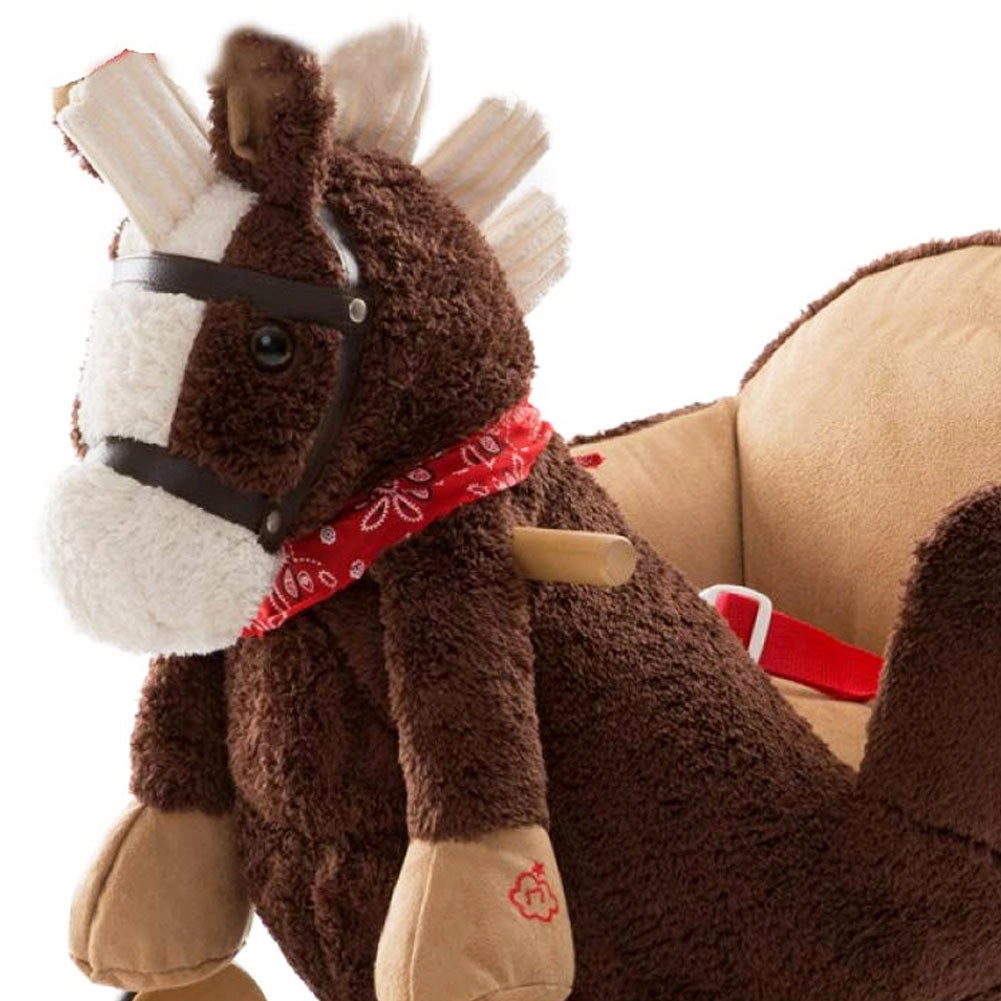 Cavallo a dondolo in legno con ruote Poni Cavalluccio Poltroncina Marrone Scuro