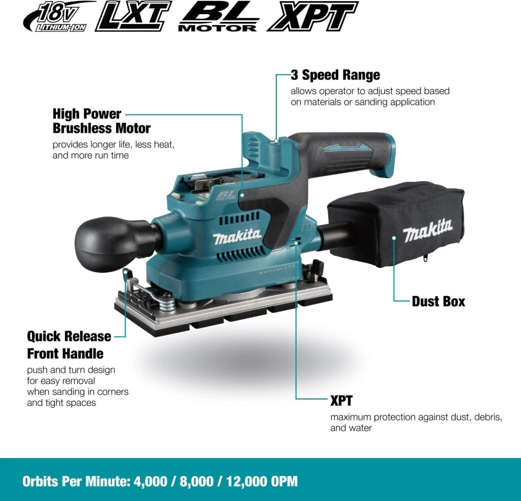 Makita Levigatrice senza spazzole DBO380Z 18V Li-ion LXT - Batterie e caricabatterie non inclusi