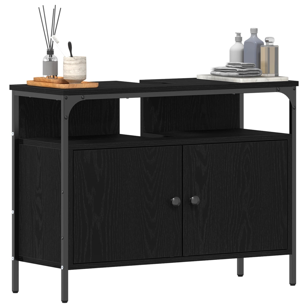 Mobiletto da Bagno  Nero Rovere 80x30x60 cm Legno Ingegnerizzato